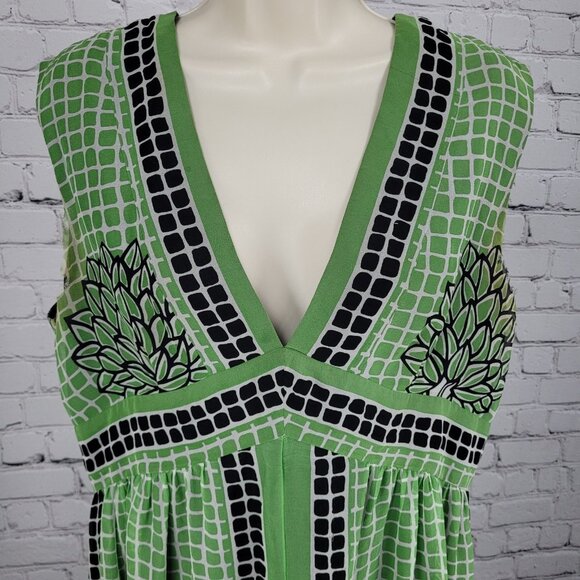 Anna Sui Anthropologie Green 100% Silk Sleeveless Lined Midi Dress 12 *defects - Picture 9 of 15